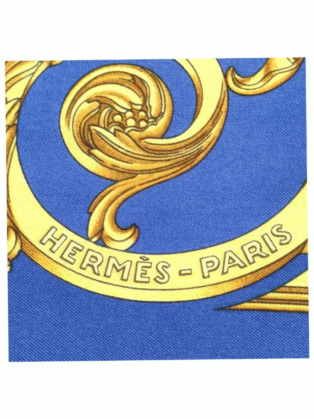 Authentic Hermès Silk Scarf Blue Gold Baroque Print Carré 90 - Picture 8 of 10